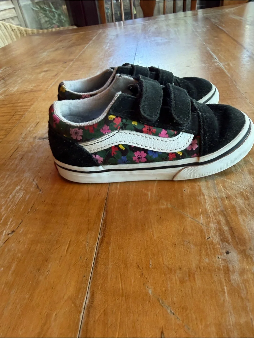 Vans Kids Black Floral Velcro Skate Shoes